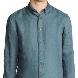 Button Down Solid Linen Shirt In Scout Blue Small